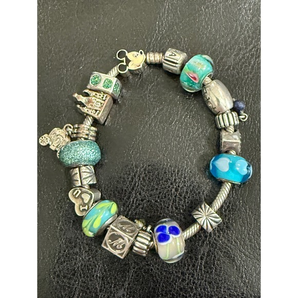 Pandora Sterling Silver 17 Disney Charm Bracelet Mickey Carriage Castle Mom 925 - Picture 2 of 7